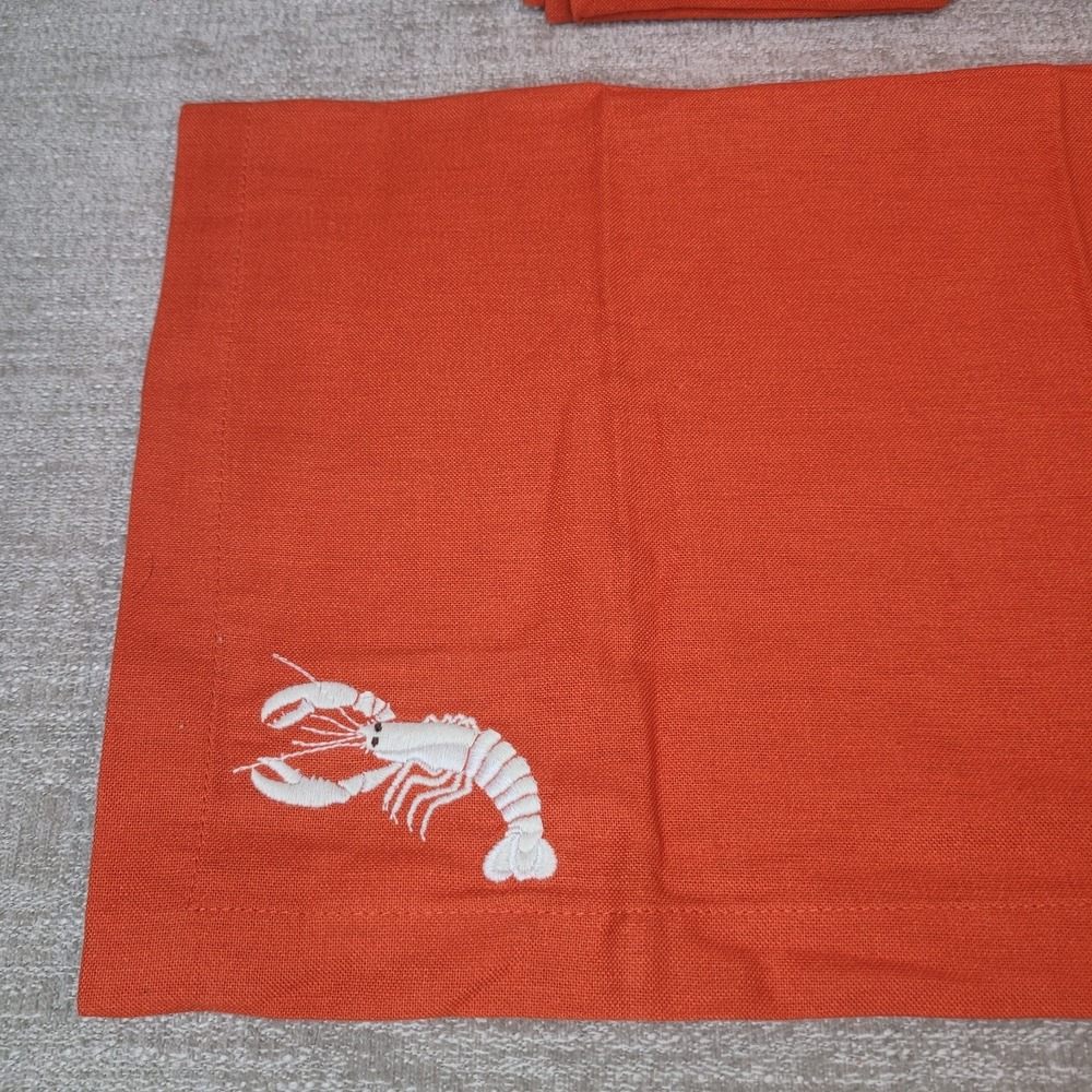 Williams Sonoma Embroidered Lobster 20x20 100% Cotton Napkins Set of 8 NEW - Picture 3 of 8